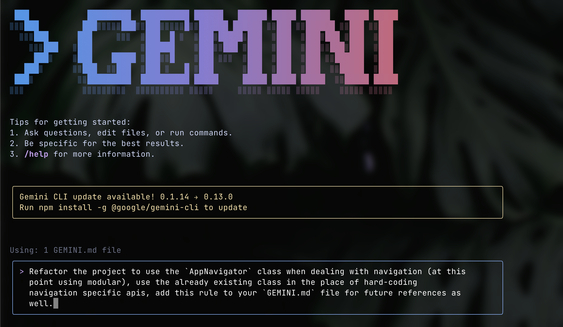 Imagem de uma janela do terminal exibindo uma resposta do GEMINI CLI Imagem de uma janela do terminal exibindo uma resposta do GEMINI CLI