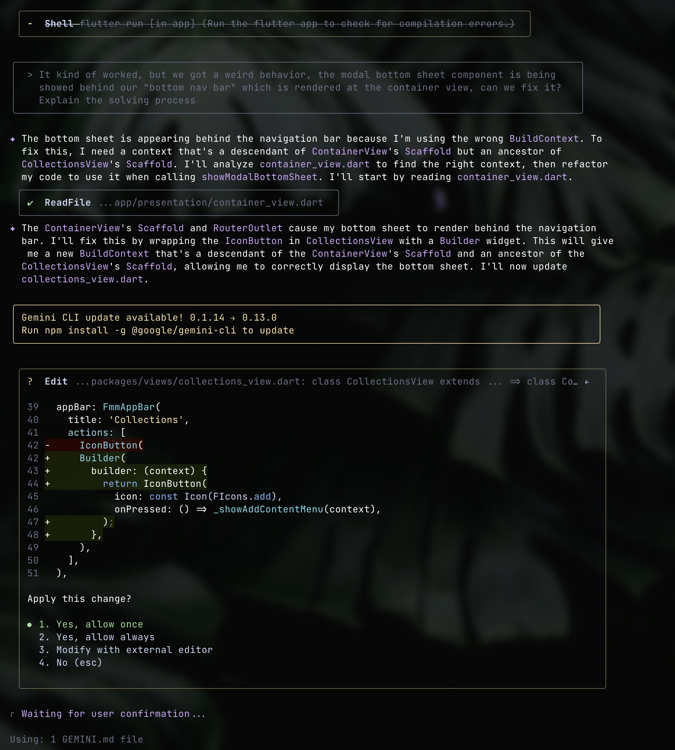 Imagem de uma janela do terminal exibindo uma resposta do GEMINI CLI Imagem de uma janela do terminal exibindo uma resposta do GEMINI CLI