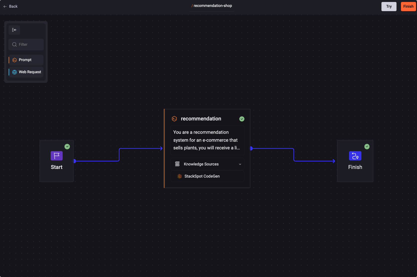 Image of Quick Command flow screen from StackSpot AI portal